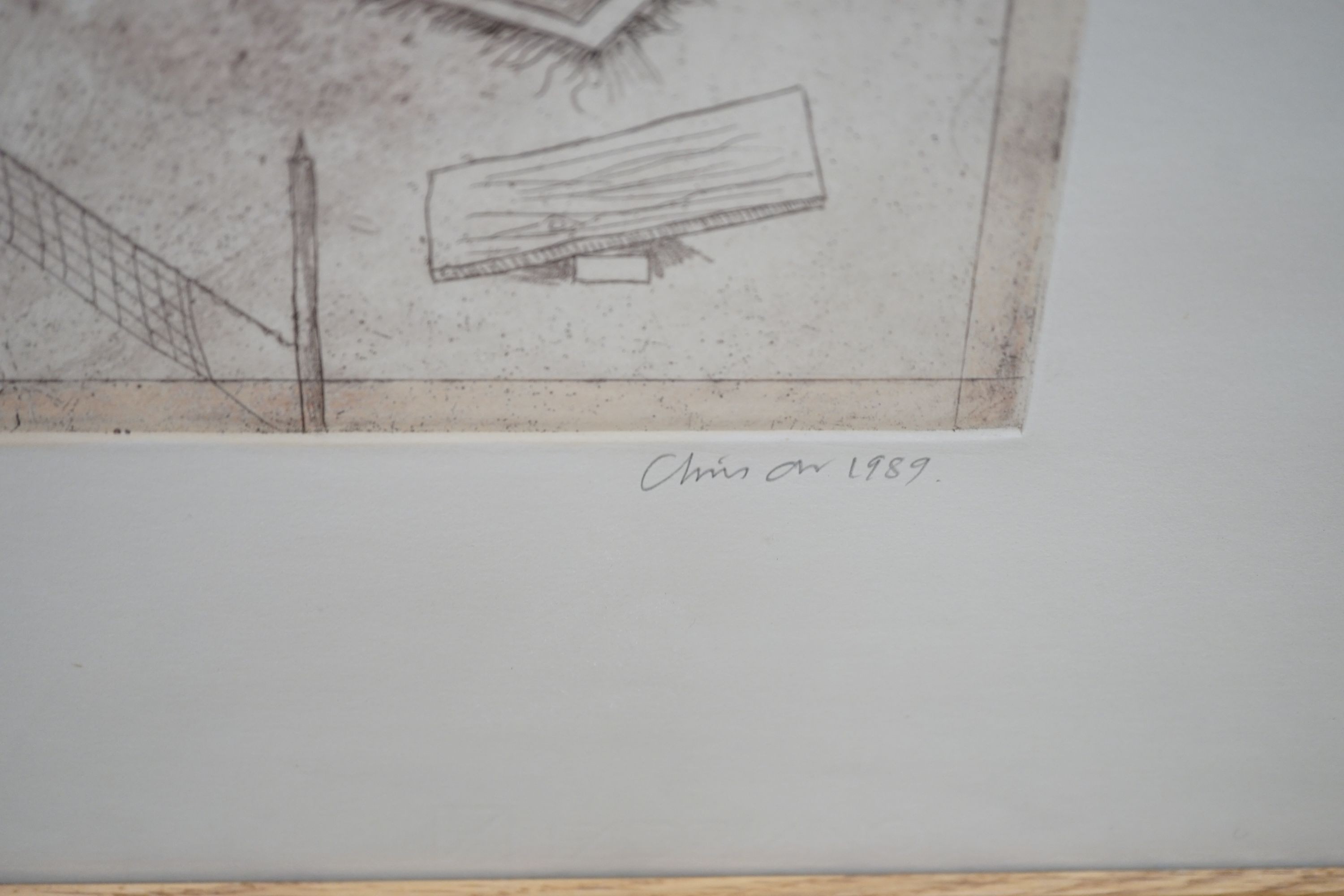 Chris Orr (1943-), coloured etching, 'The Platters on the Holiday', signed and dated 1989, 11/40, sheet overall 58 x 76cm
